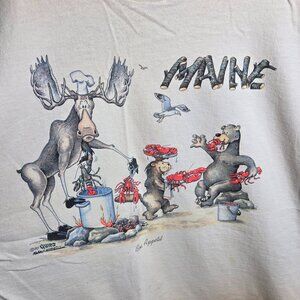 Vintage Maine Tee Made in USA Fruit of the Loom XL Lobster Boil Moose Bear